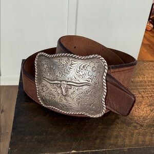 1995 GUESS Brown Leather Belt with Silver Buckle M